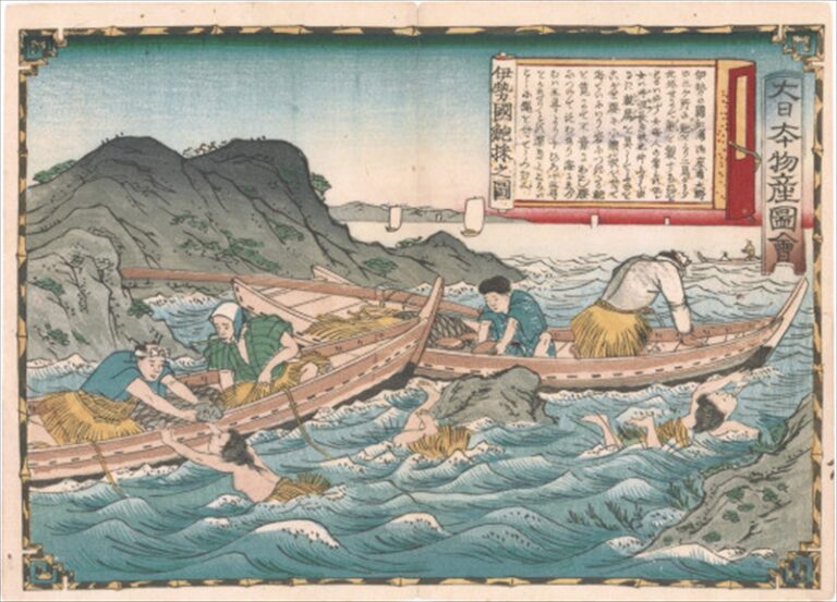 伊勢国　鮑採之図　長鮑製之図
