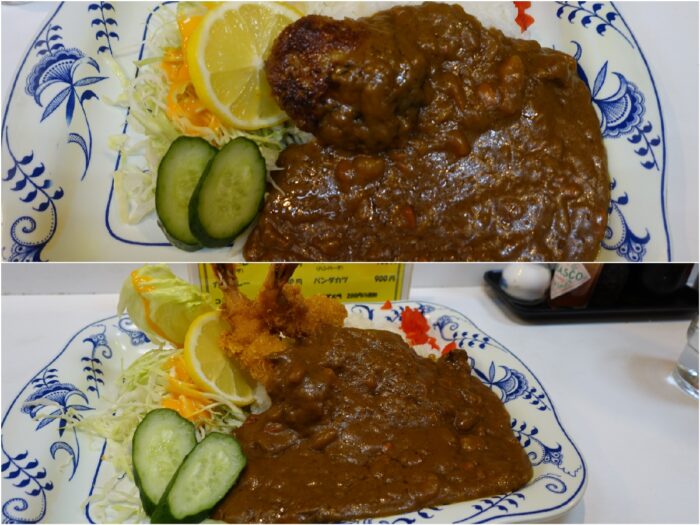 ダブルカレー（上）とメキシカンカレー（下）